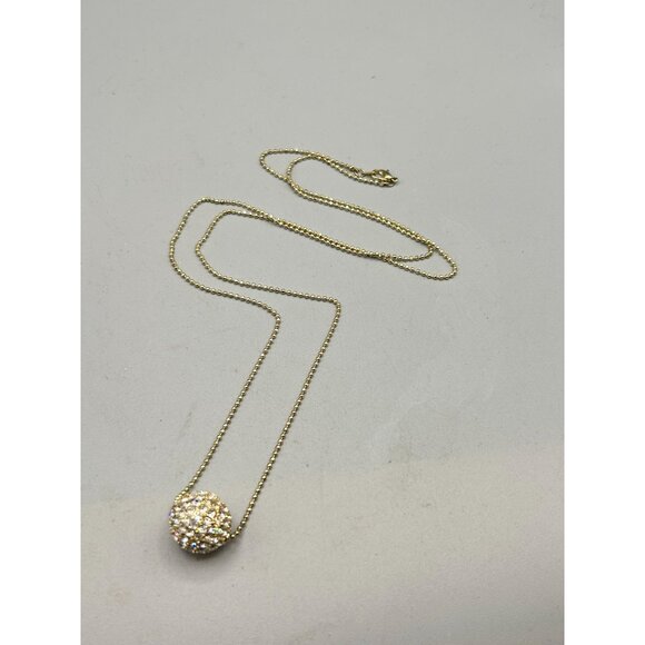 Rhinestones Bead Necklace Sliding Single Bead on Ball Chain Gold Tone Metal - Picture 2 of 8